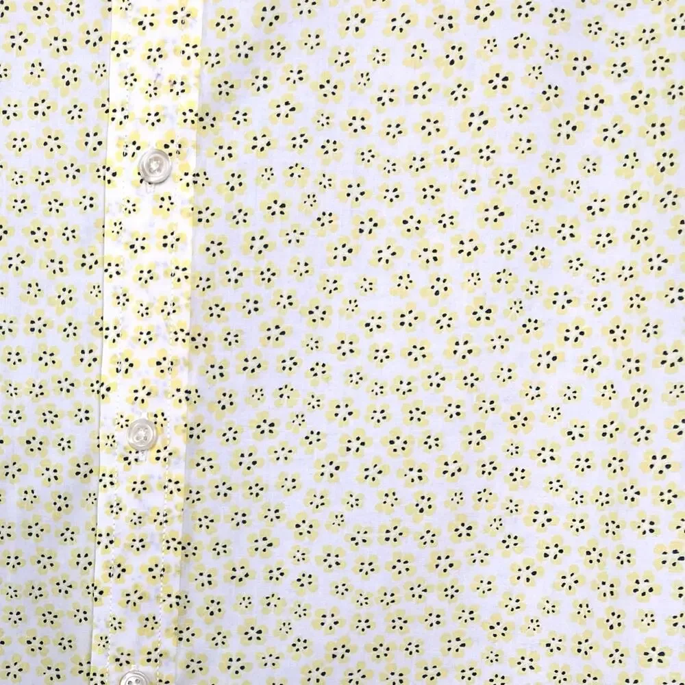 BANANA REPUBLIC Mens Large Yellow Floral Short Sleeve Preppy‎ Summer Button Down